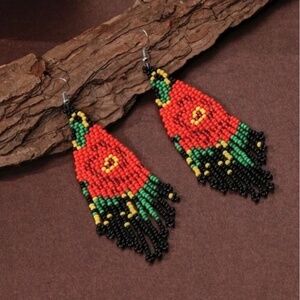 ❤️❤️ FREE Beaded Floral Rose Hip Tassel Fringe Hipster Hippie Art Artsy Earrings